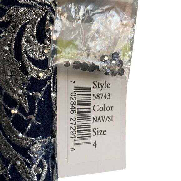Cachet Navy Blue Rhinestone Beaded Embroidered Long Formal Dress Gown Prom sz 4 - Picture 13 of 13